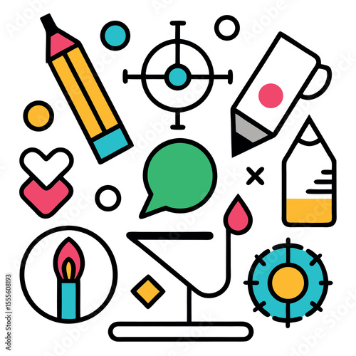 Clean outline art and education icons set for creative projects