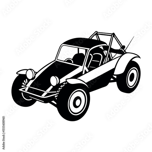 Vintage dune buggy black and white illustration for retro designs