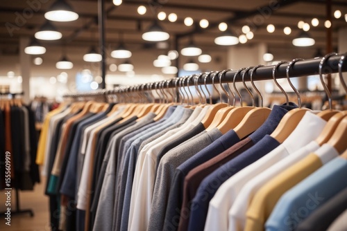 row of jackets hanging on a rack in a clothing store