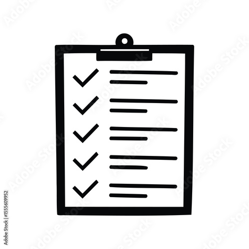 Black and white illustration of a clipboard with checklist and checkmarks