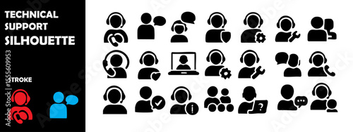 Technical Support Silhouette Vector Set – Online Assistance and IT Problem Solving Icon Set
