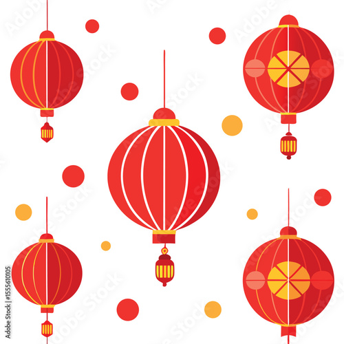 Seamless chinese red lanterns pattern with festive decorative elements