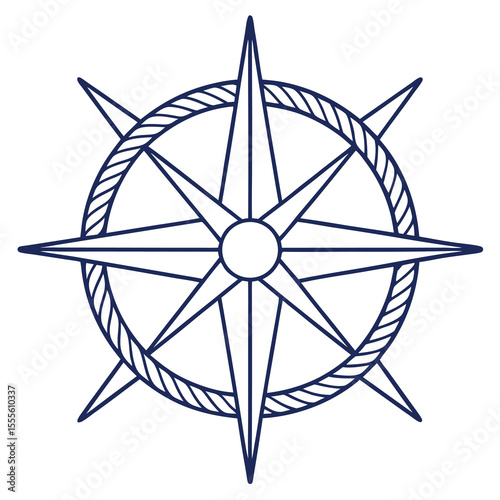 Adult coloring page featuring a detailed compass rose with nautical elements