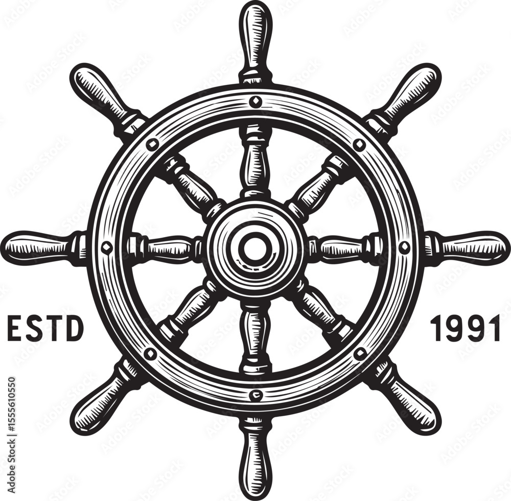 Obraz premium Ornate ships wheel emblem with established year