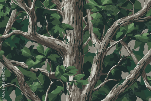 Camouflage seamless pattern. Forest real tree camouflage design. Hunting camouflage. Oak tree texture. Tree bark pattern design