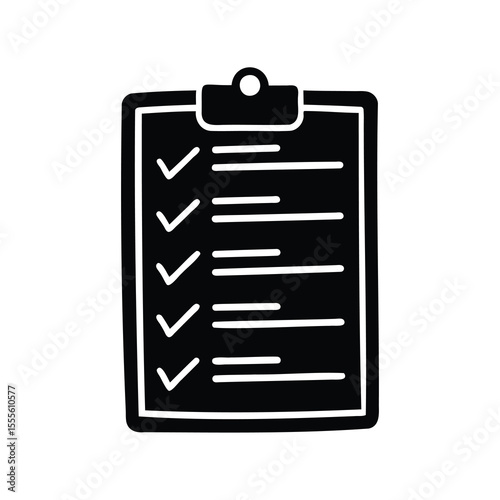 Black and White Doodle Illustration of a Clipboard with Completed Tasks