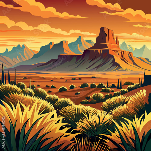 High detail serene prairie landscape vector illustration
