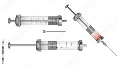 Glass syringe vector illustration on white. Medical syringe