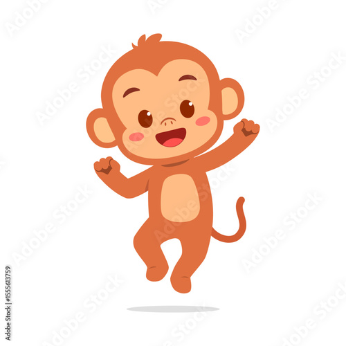 Cheerful Cartoon Monkey Leaping with Joy on White Background Illustration