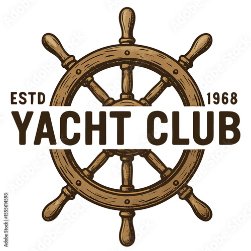 Wood ship wheel with Yacht Club text