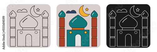Mosque Icon set mosque image, Eid Mubarak image, vector illustration.