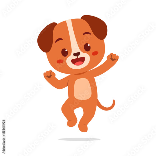 Happy Brown Puppy Jumping with Excitement and Joy on White Background Illustration