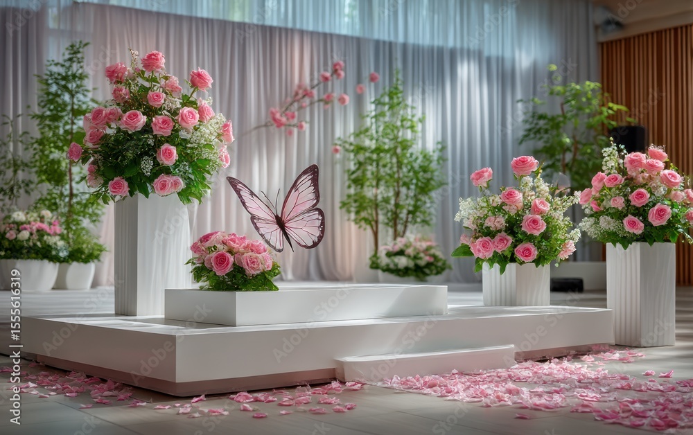 Naklejka premium Elegant wedding ceremony setup with pink roses