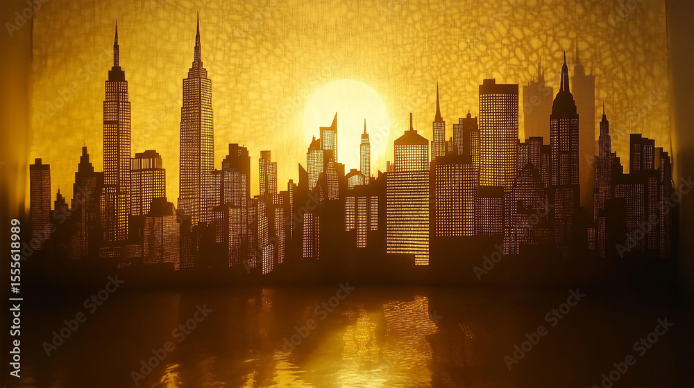 Obraz premium Artistic Paper City Illuminated at Night