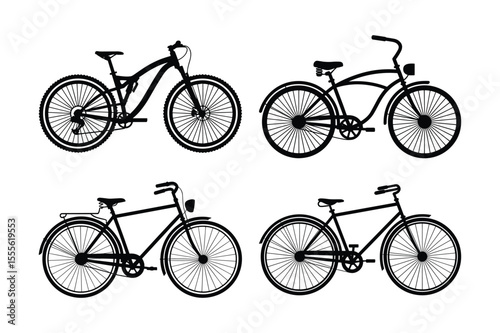 Cycling Evolution: A collection of stylish bicycle illustrations, each silhouette portrays the enduring allure of cycling, reflecting diverse designs and functionalities. 