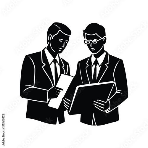 Two business professionals reviewing documents in a collaborative work setting scenario