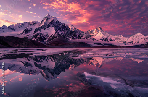 Snow-capped mountains and lakes under the blue sky	
