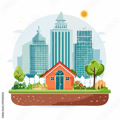 vector scene of a community garden in an urban setting