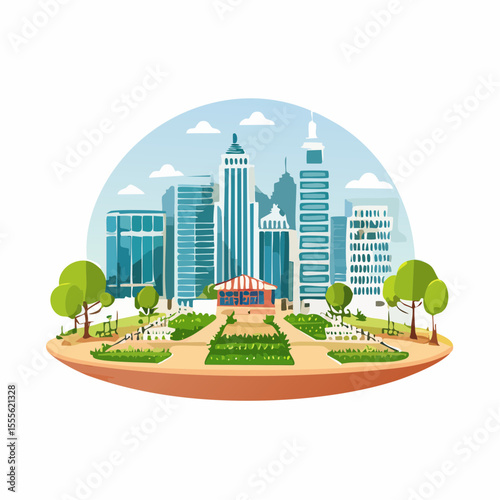 vector scene of a community garden in an urban setting