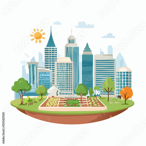 vector scene of a community garden in an urban setting