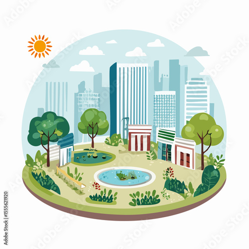 vector scene of a community garden in an urban setting