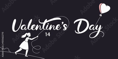Valentine’s Day typography writing design, made for celebrating love on 14 February in dark black background vector illustration.