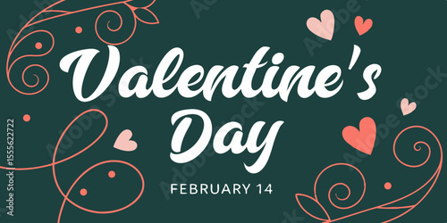 Valentine’s Day typography writing design, made for celebrating love on 14 February in dark green background vector illustration.