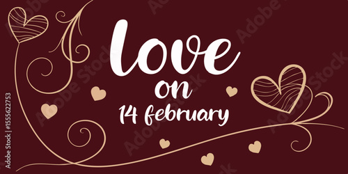 Valentine’s Day typography writing design, made for celebrating love on 14 February in dark red background vector illustration.