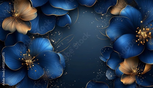 Elegant floral backdrop, rich blues and golds