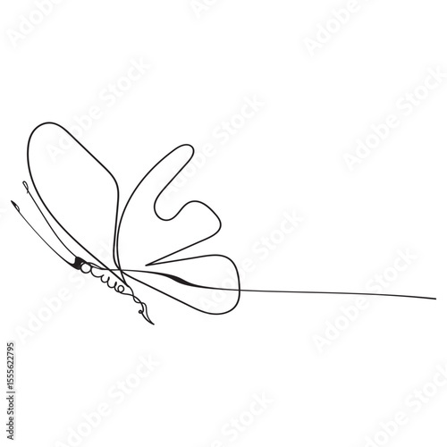 Butterfly in One continuous line drawing. Beautiful flying moth for wellbeing beauty or spa salon logo and divider concept in simple linear style. Editable stroke. Doodle vector illustration
