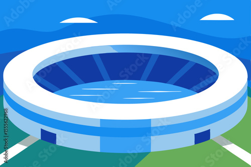 Blue swimming pool with a 3D target symbol at its center, representing the concept of achieving business goals