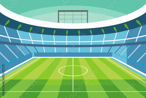 3D rendering of a geometric blue texture on a tennis court floor in a stadium with digital light patterns