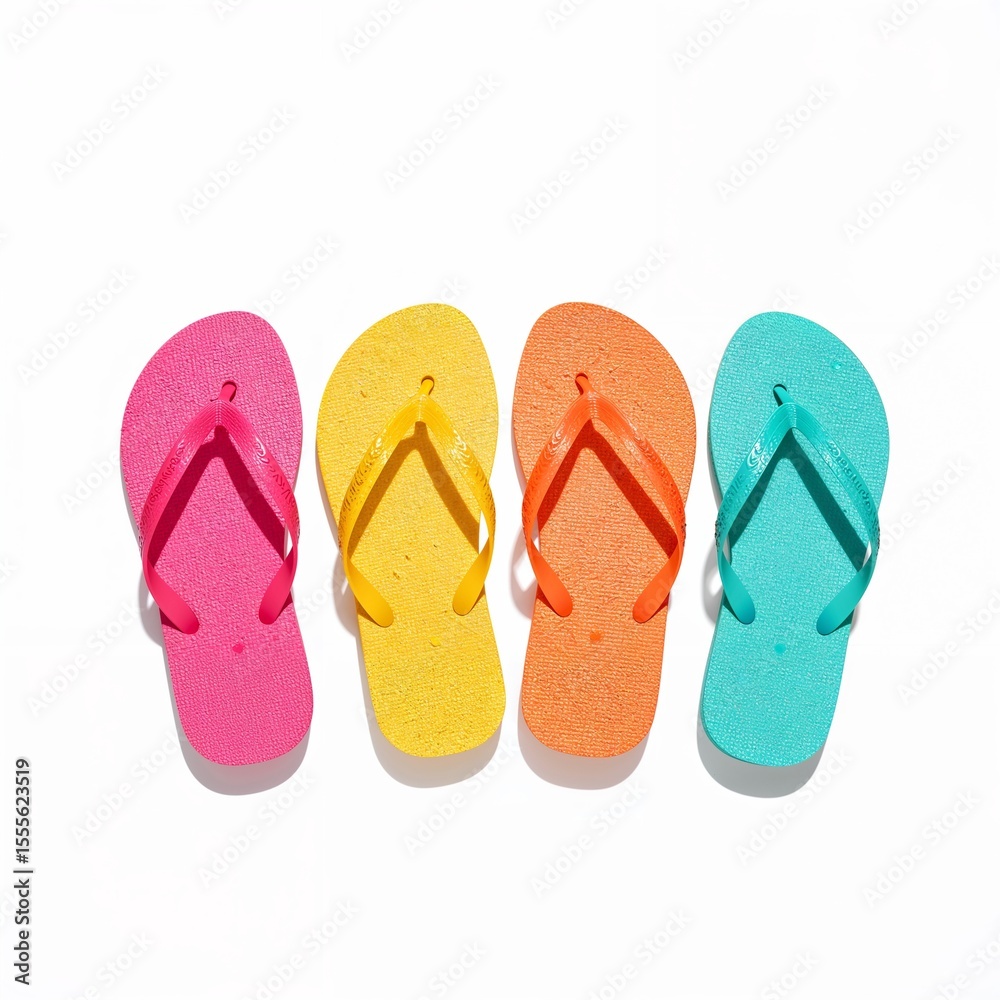 Vibrant colorful flip-flops in summer season Vibrant colorful flip-flops in summer season