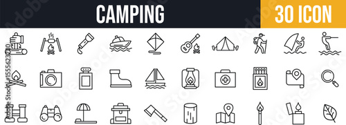 Camping & Nature Activity Icons set. Outdoor Adventure, Hiking, Boating, Survival & Exploration icon pack