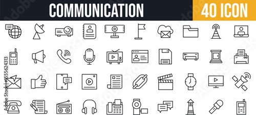 Communication and Media Icons set. Devices, Broadcast, Files, and Messaging icon set