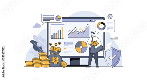 Analyzing financial performance and investment growth opportunities with data visualization and secure protection systems