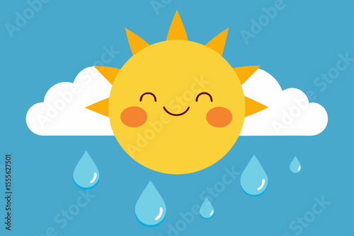 Sunny Day with Rain Showers A Cheerful Illustration of Weather