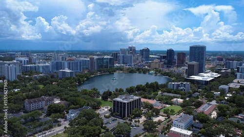 Downtown Orlando Cityscape and Lake Eola from the Air – Drone Aerial Shot