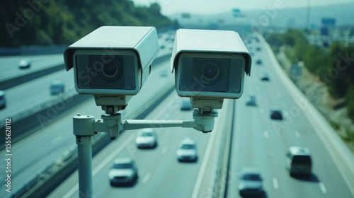 Highway Surveillance: Dual CCTV Cameras Monitoring Traffic Flow