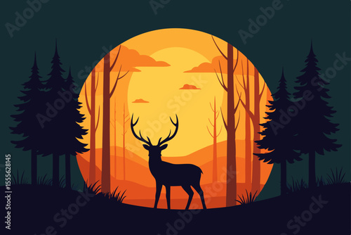 Majestic Deer Silhouette at Sunset A Serene Forest Scene