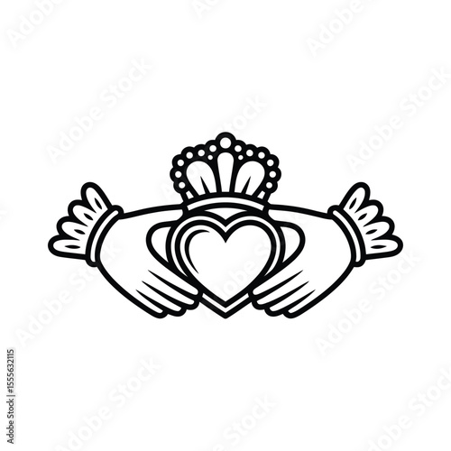 Black and White Claddagh Symbol Representing Love Loyalty and Friendship