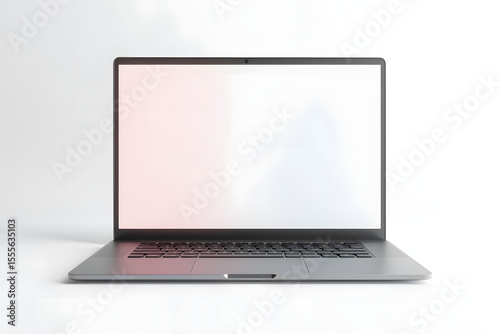 Minimal Modern Laptop on White Desk with Soft Reflection – Tech Workspace Mockup