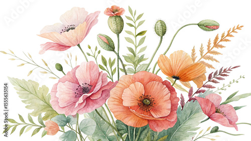 Wallpaper Mural Blush & Bloom Watercolor Poppies in Harmony Torontodigital.ca