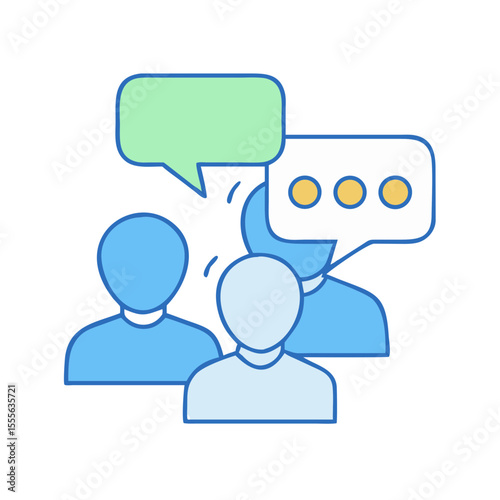 Diverse group of people communicating through speech bubbles and chat icons