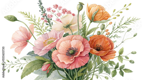 Blush & Bloom Watercolor Poppies in Harmony