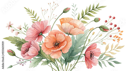 Blush & Bloom Watercolor Poppies in Harmony