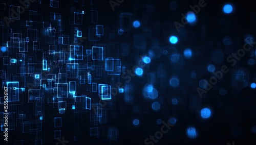 Abstract digital background with glowing squares and bokeh