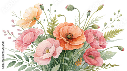 Blush & Bloom Watercolor Poppies in Harmony