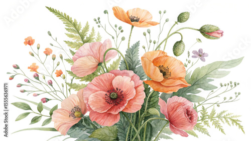 Blush & Bloom Watercolor Poppies in Harmony