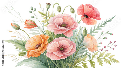 Blush & Bloom Watercolor Poppies in Harmony